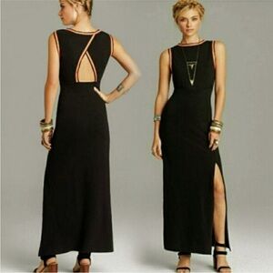 Free people embroidered flattering black Sabrina maxi cutout dress.